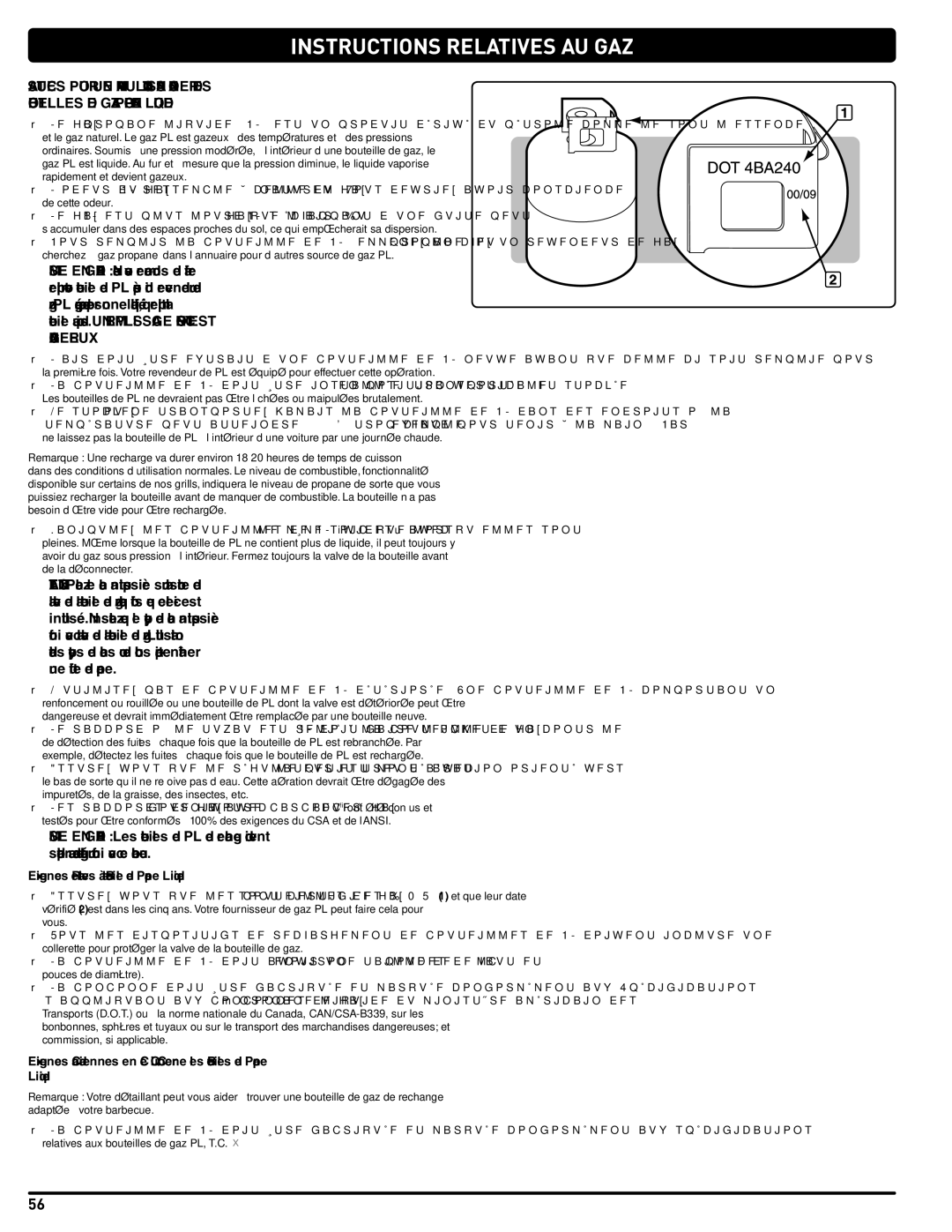 Weber 54406, GAS GRILL LP Gas Grill INSTRUcTIoNS ReLATIVeS AU GAZ, Exigences Relatives à la Bouteille de Propane Liquide 