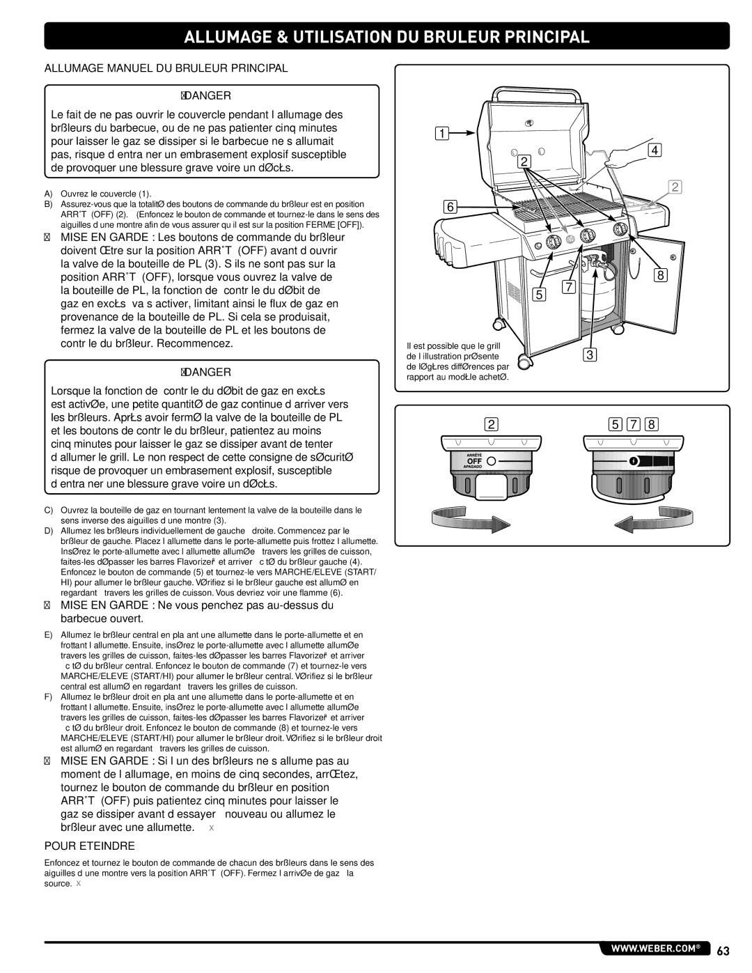 Weber GAS GRILL LP Gas Grill, 330, 54406 manual Allumage Manuel DU Bruleur Principal, Il est possible que le grill 