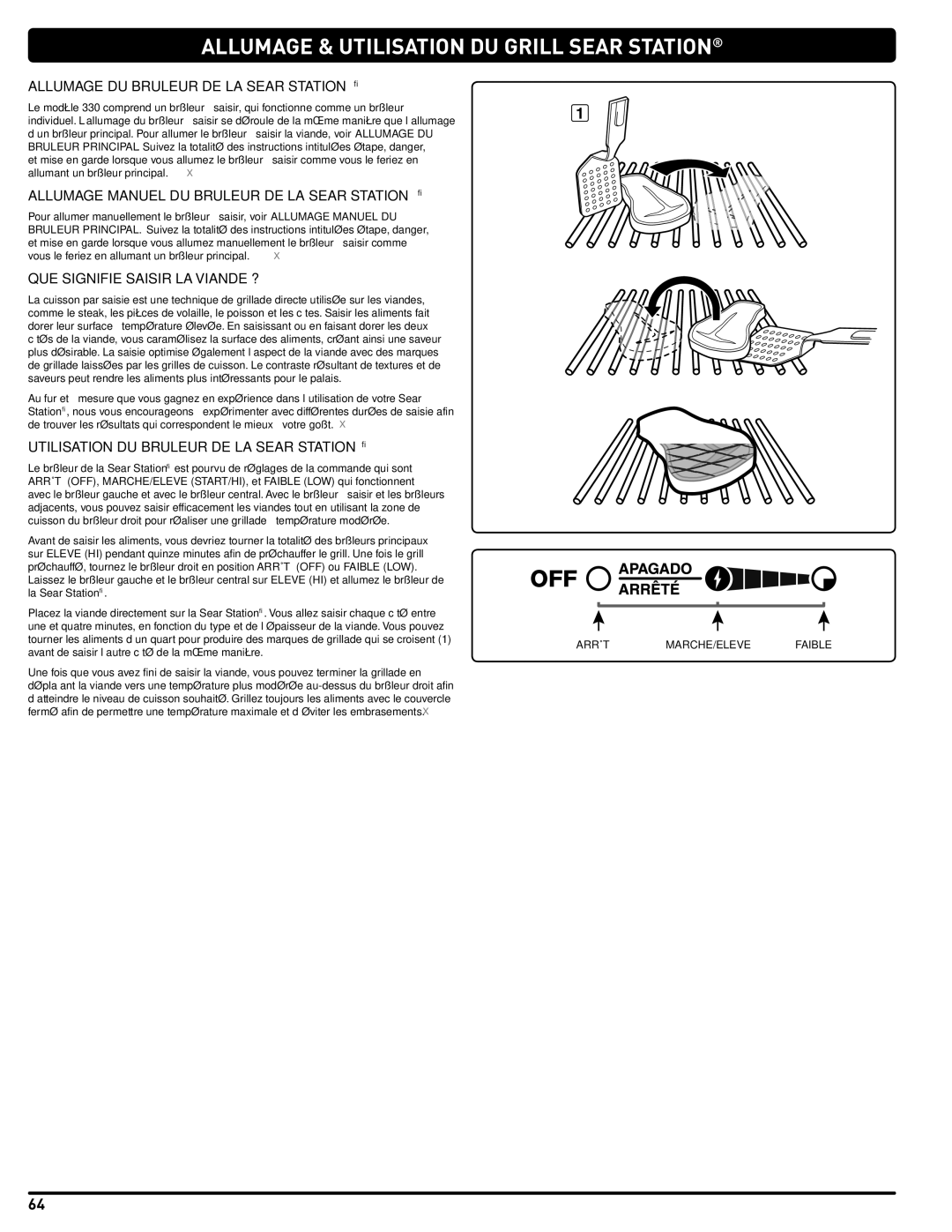 Weber 330, GAS GRILL LP Gas Grill ALLUmAGe & UTILISATIoN DU Grill SeAR STATIoN, Allumage DU Bruleur DE LA Sear Station 