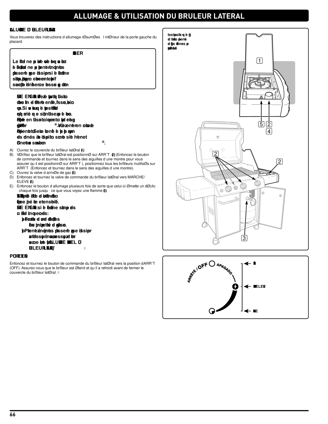 Weber GAS GRILL LP Gas Grill, 330, 54406 manual ALLUmAGe & UTILISATIoN DU bRULeUR LATeRAL, Allumage DU Bruleur Lateral 