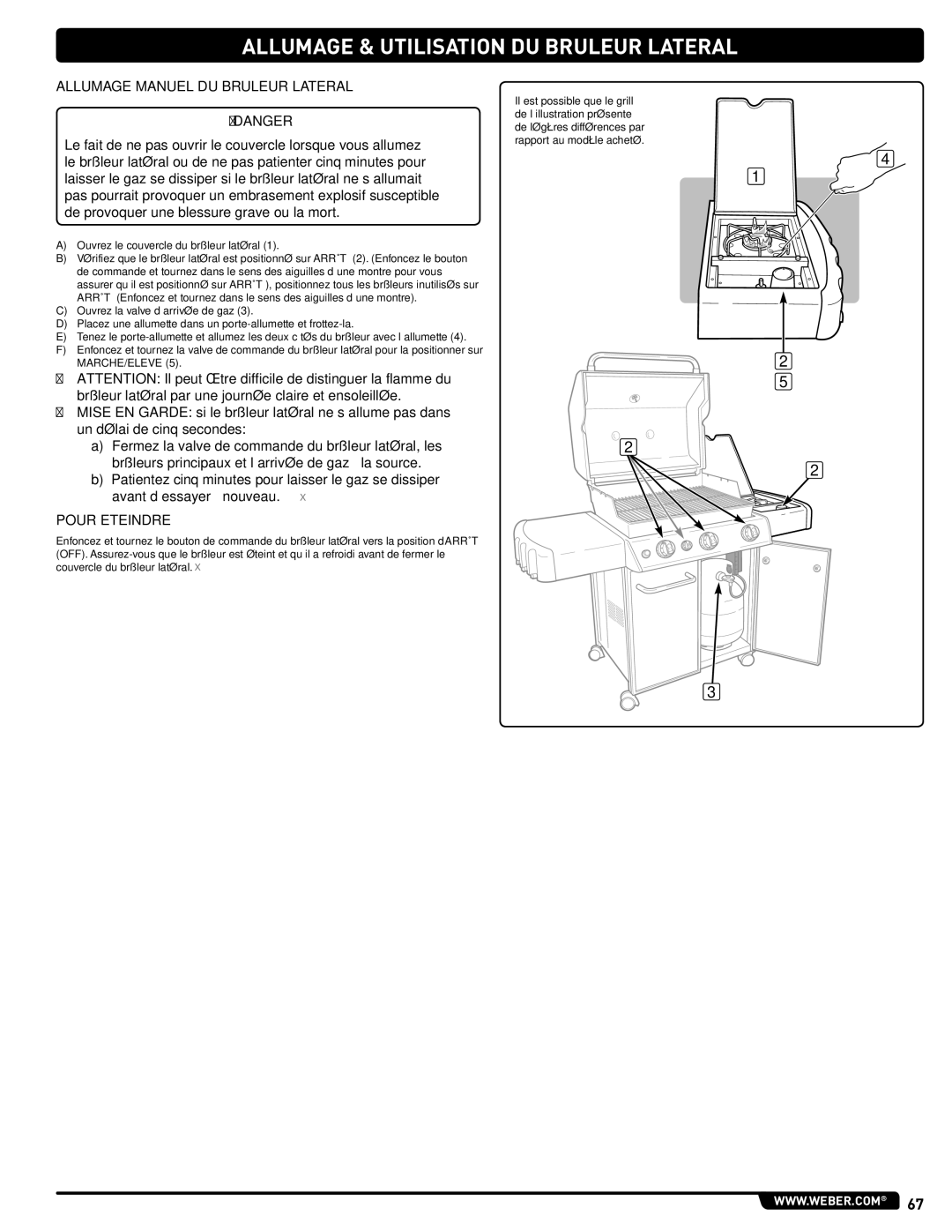 Weber 330, GAS GRILL LP Gas Grill, 54406 manual Allumage Manuel DU Bruleur Lateral 