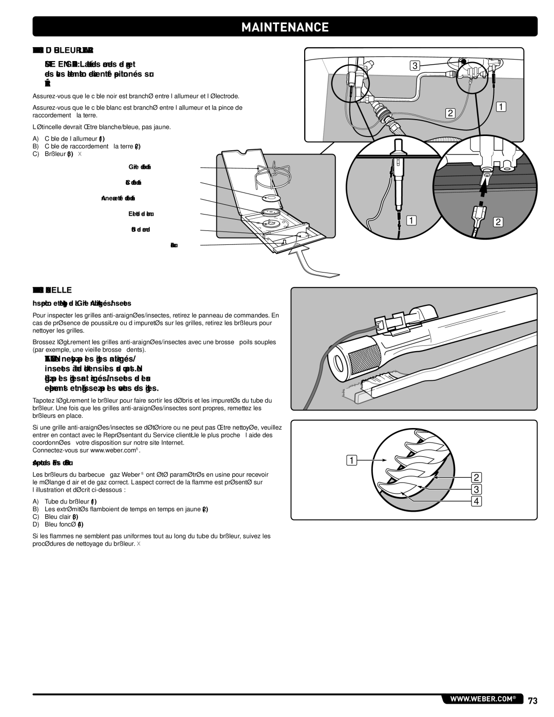 Weber 330, 54406 manual Maintenance DU Bruleur Lateral, Arrêté, Maintenance Annuelle, Aspect des Flammes du Brûleur 