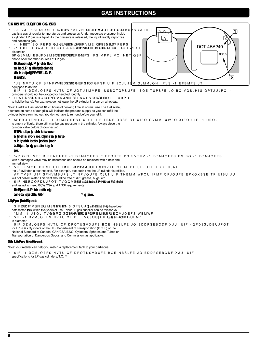 Weber 54406 GAS INSTRUcTIoNS, Safe Handling Tips for Liquid Propane GAS Cylinders, Liquid Propane Cylinder Requirements 