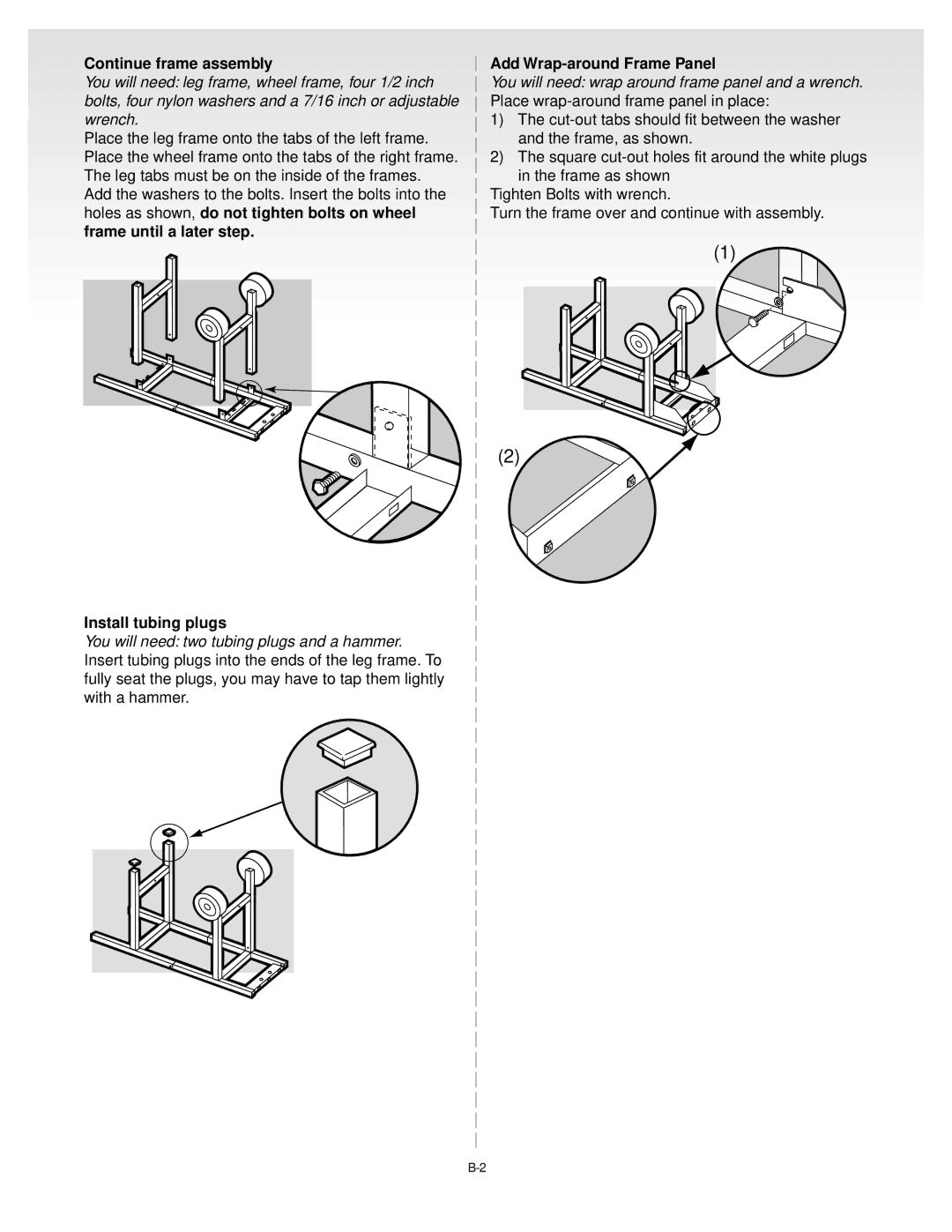 Weber Gas Grill manual Continue frame assembly, Install tubing plugs, Add Wrap-around Frame Panel 