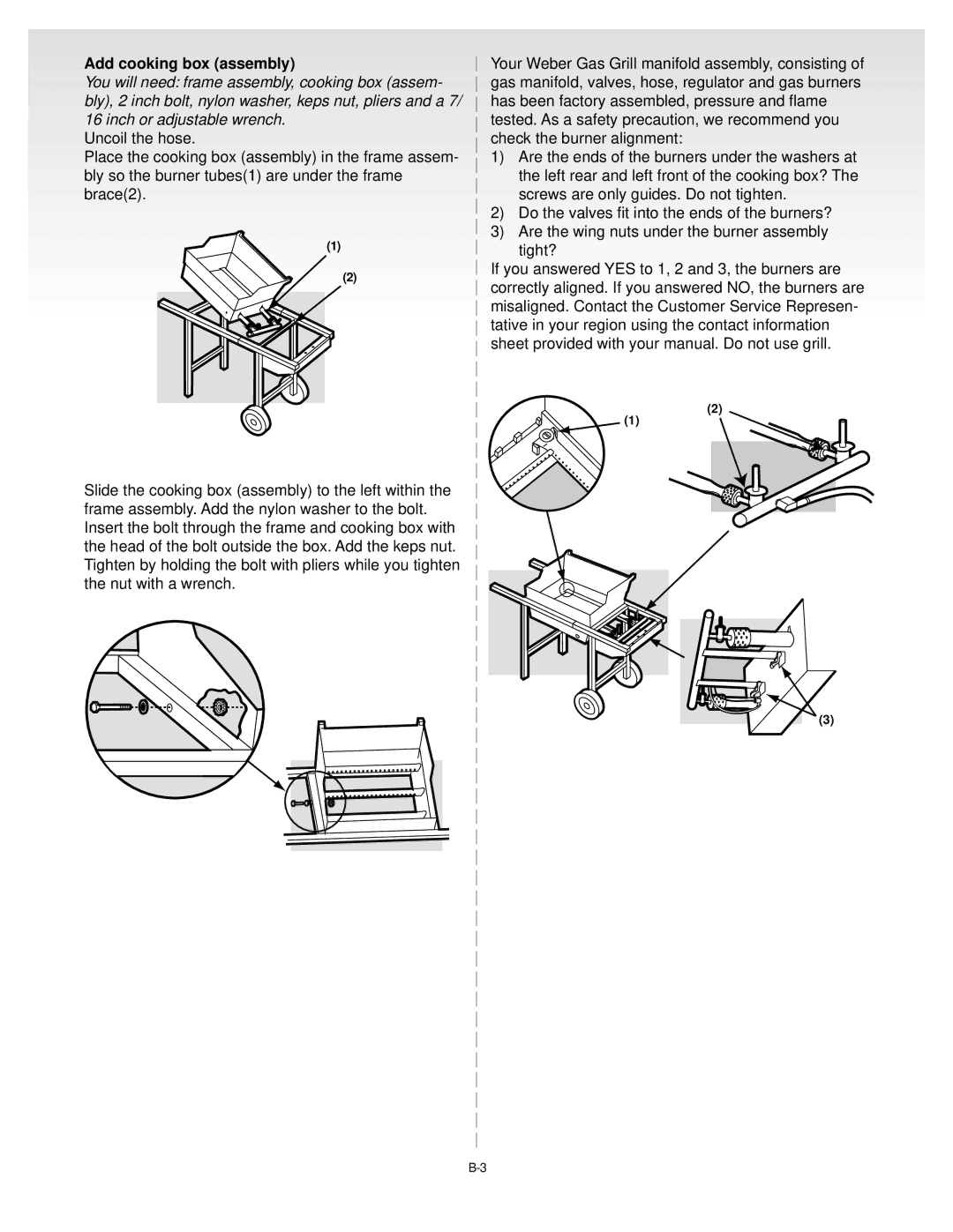 Weber Gas Grill manual Add cooking box assembly 