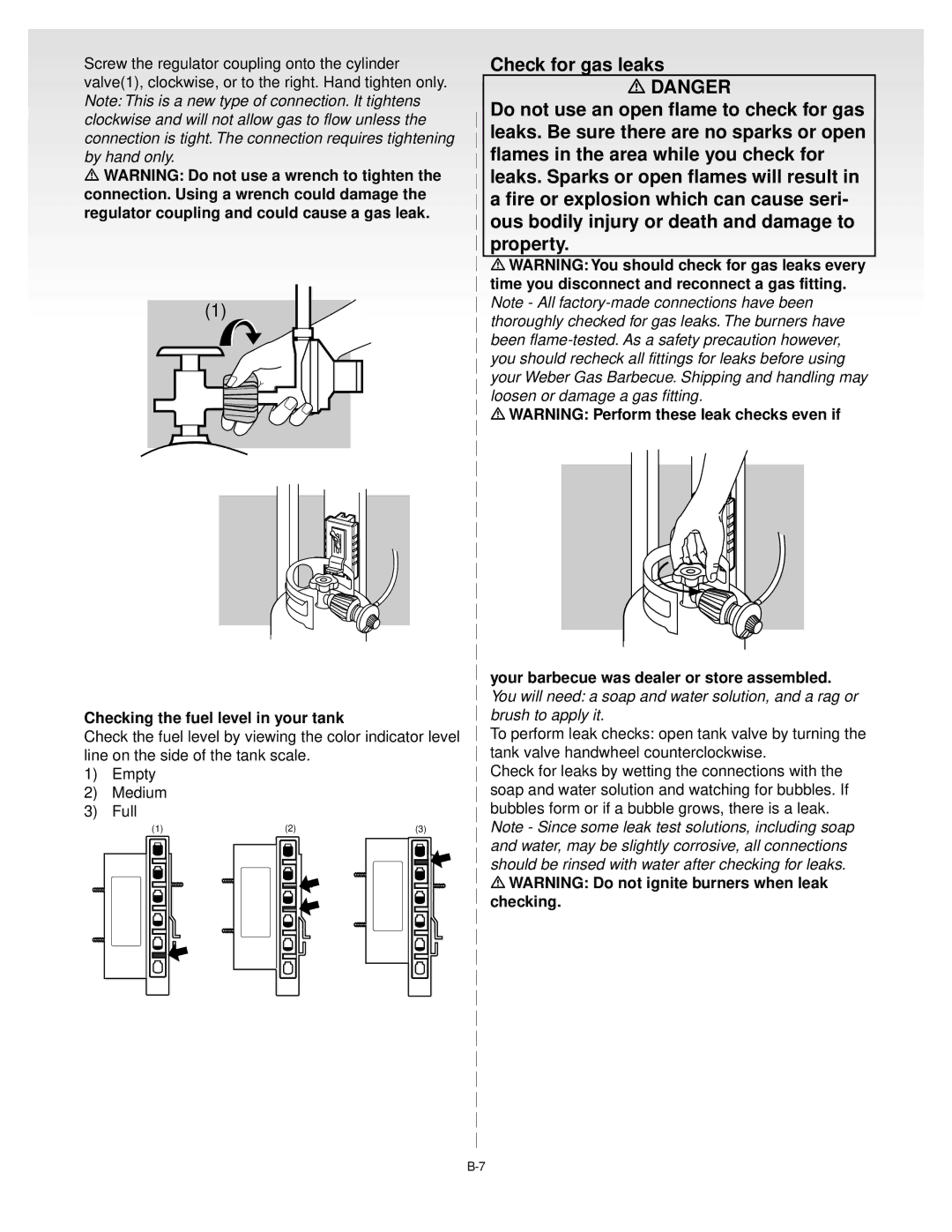 Weber Gas Grill manual Checking the fuel level in your tank 