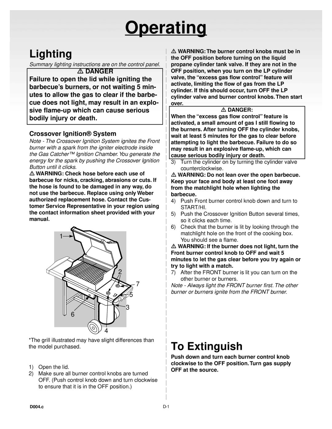 Weber Gas Grill manual Lighting, To Extinguish 