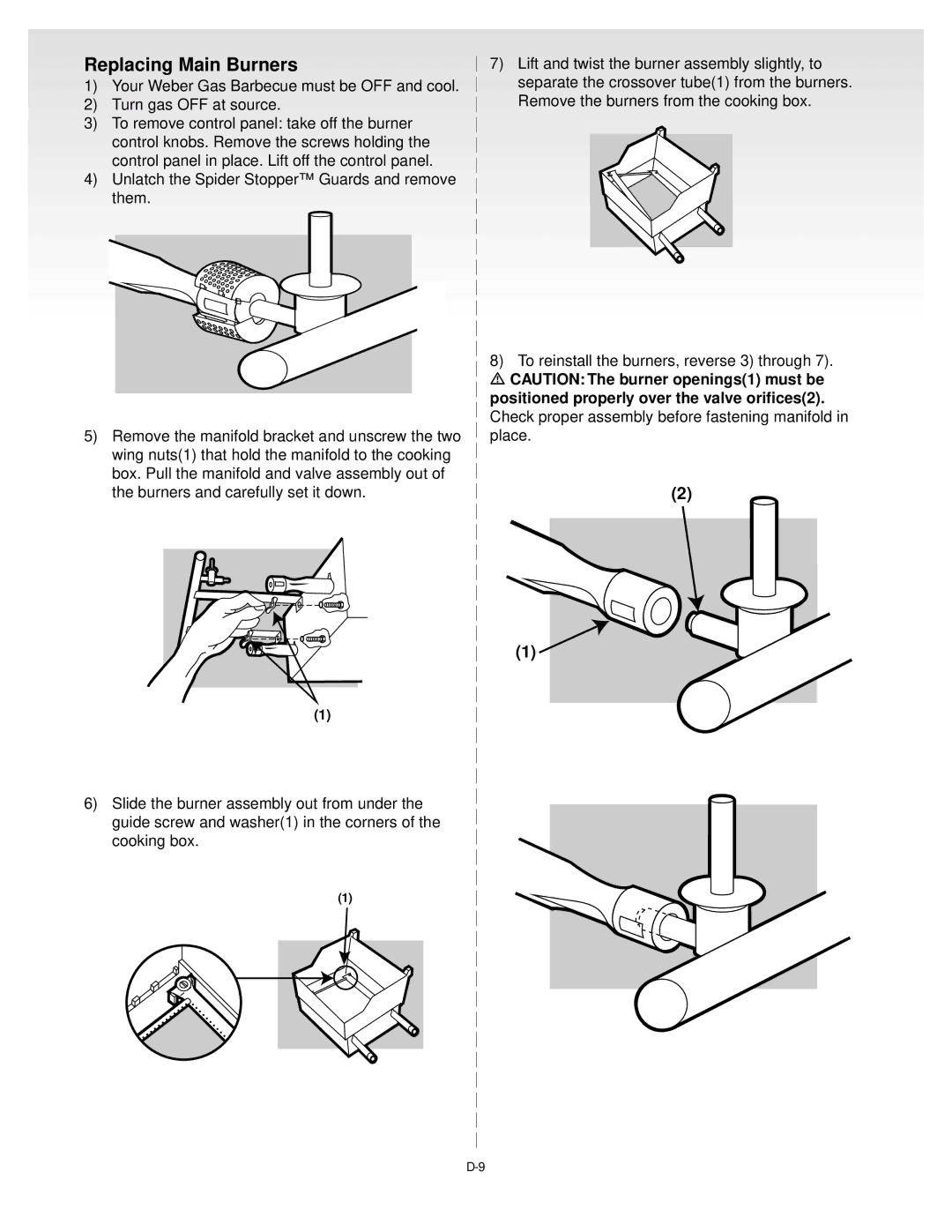 Weber Gas Grill manual Replacing Main Burners 