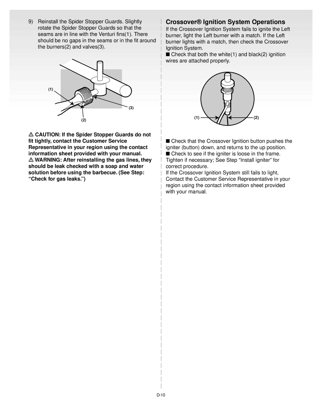 Weber Gas Grill manual Crossover Ignition System Operations 