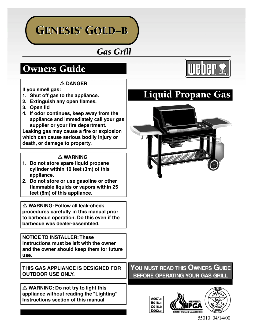 Weber Gold B manual Owners Guide 