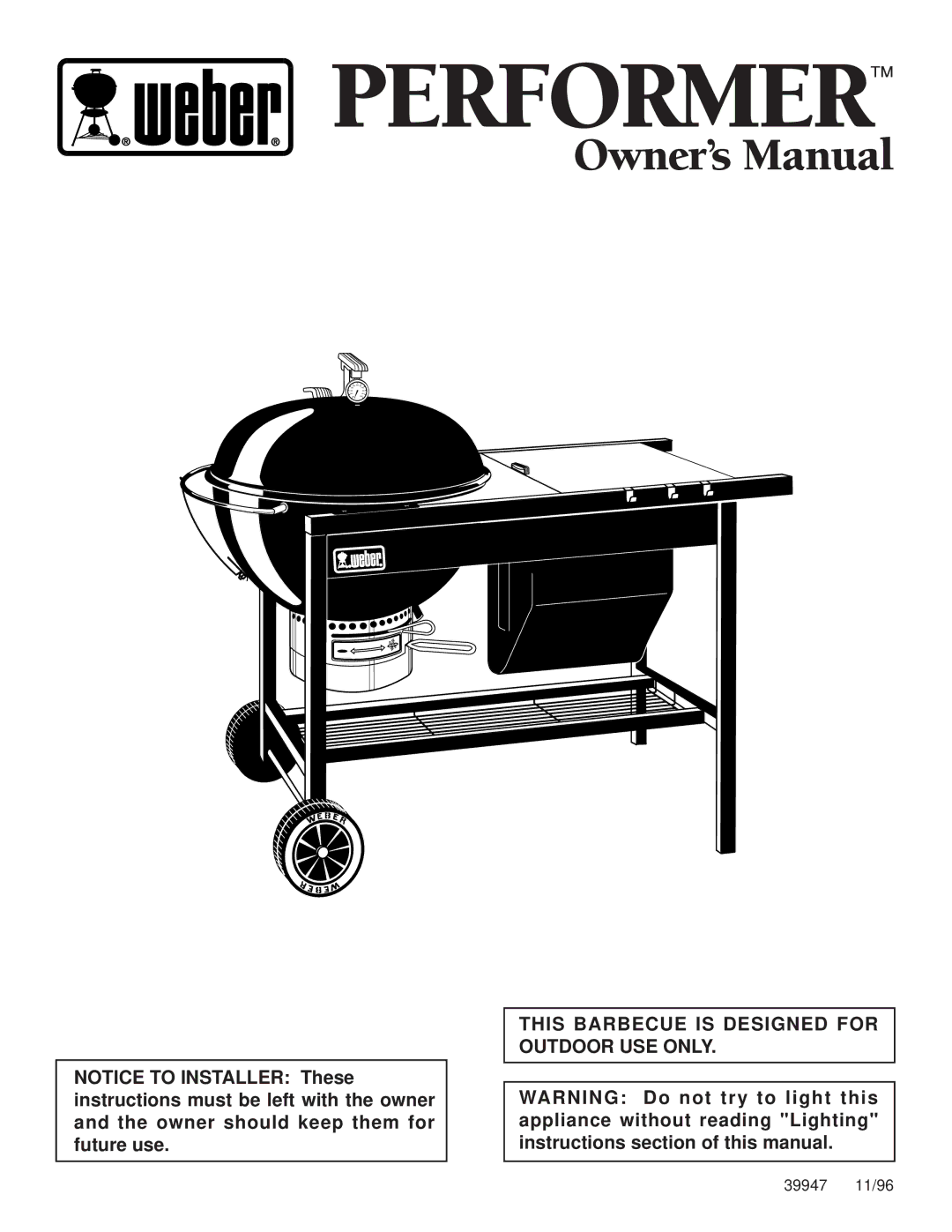 Weber Grill owner manual Performer 