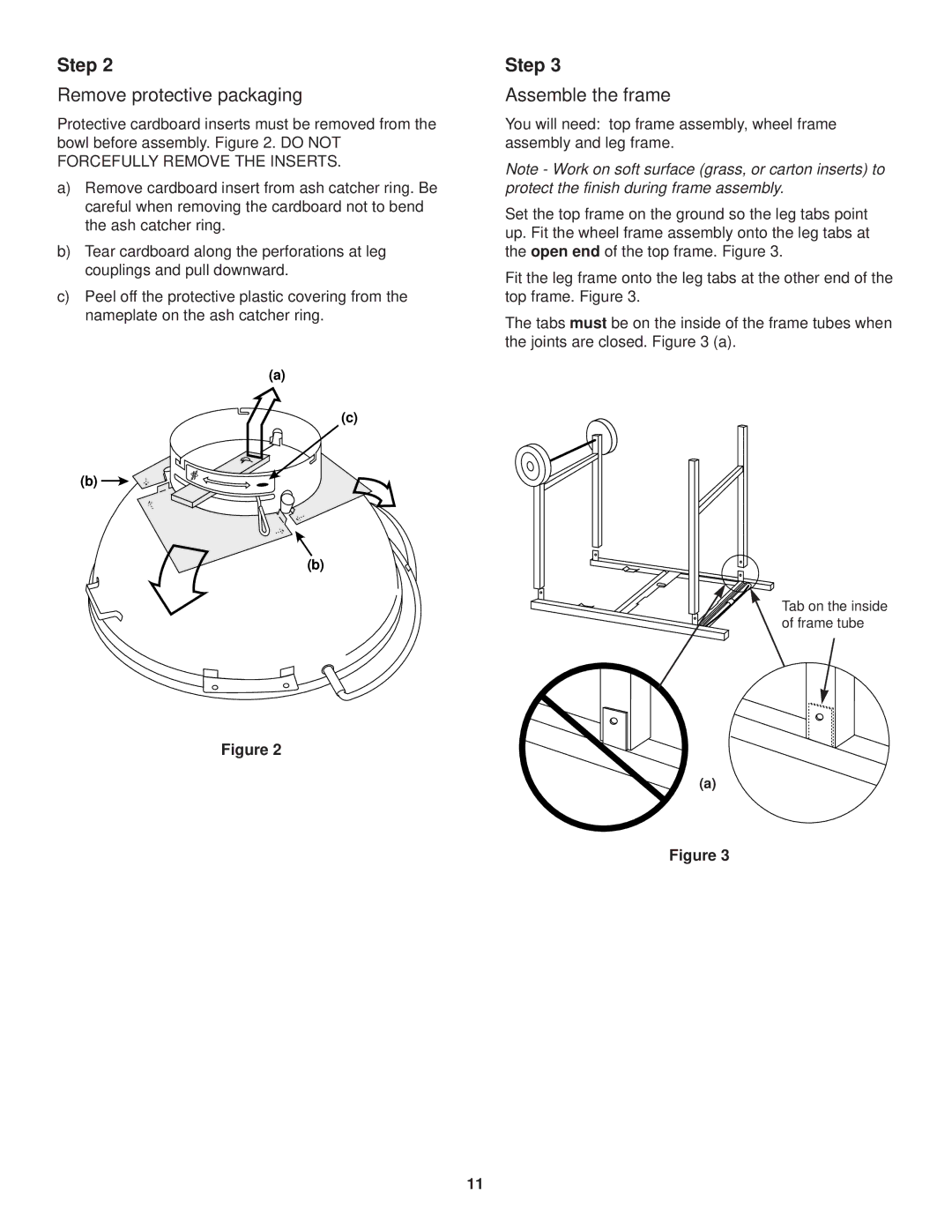 Weber Grill owner manual Remove protective packaging, Assemble the frame 