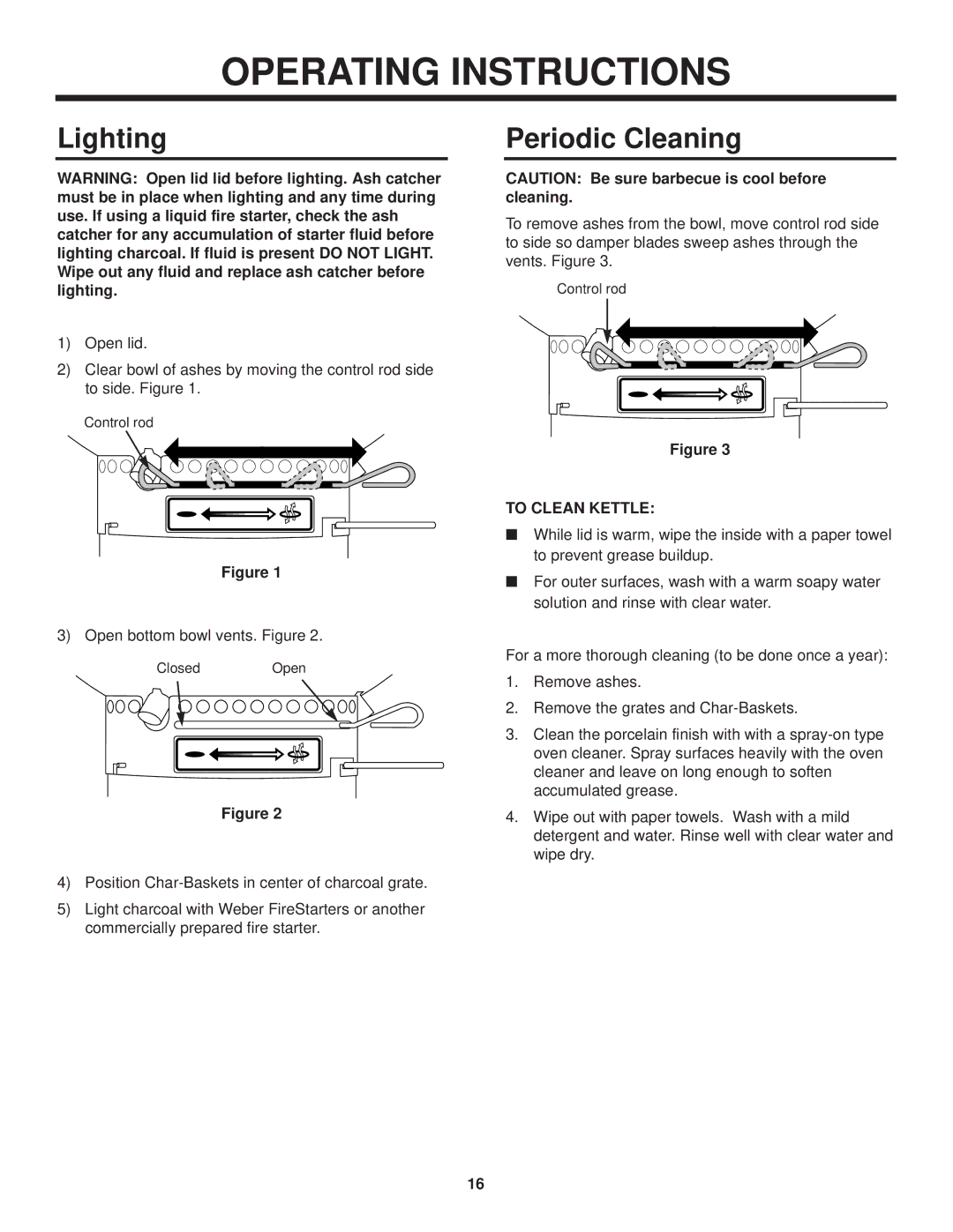 Weber Grill owner manual Operating Instructions, Lighting, Periodic Cleaning 