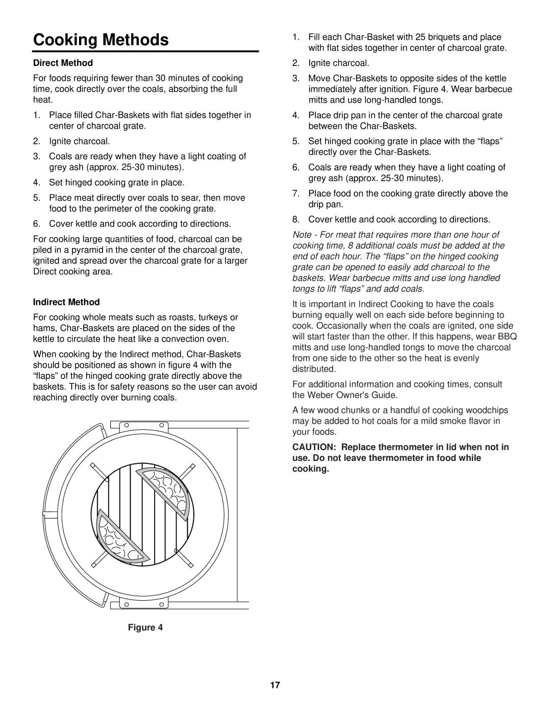 Weber Grill owner manual Cooking Methods, Direct Method, Indirect Method 