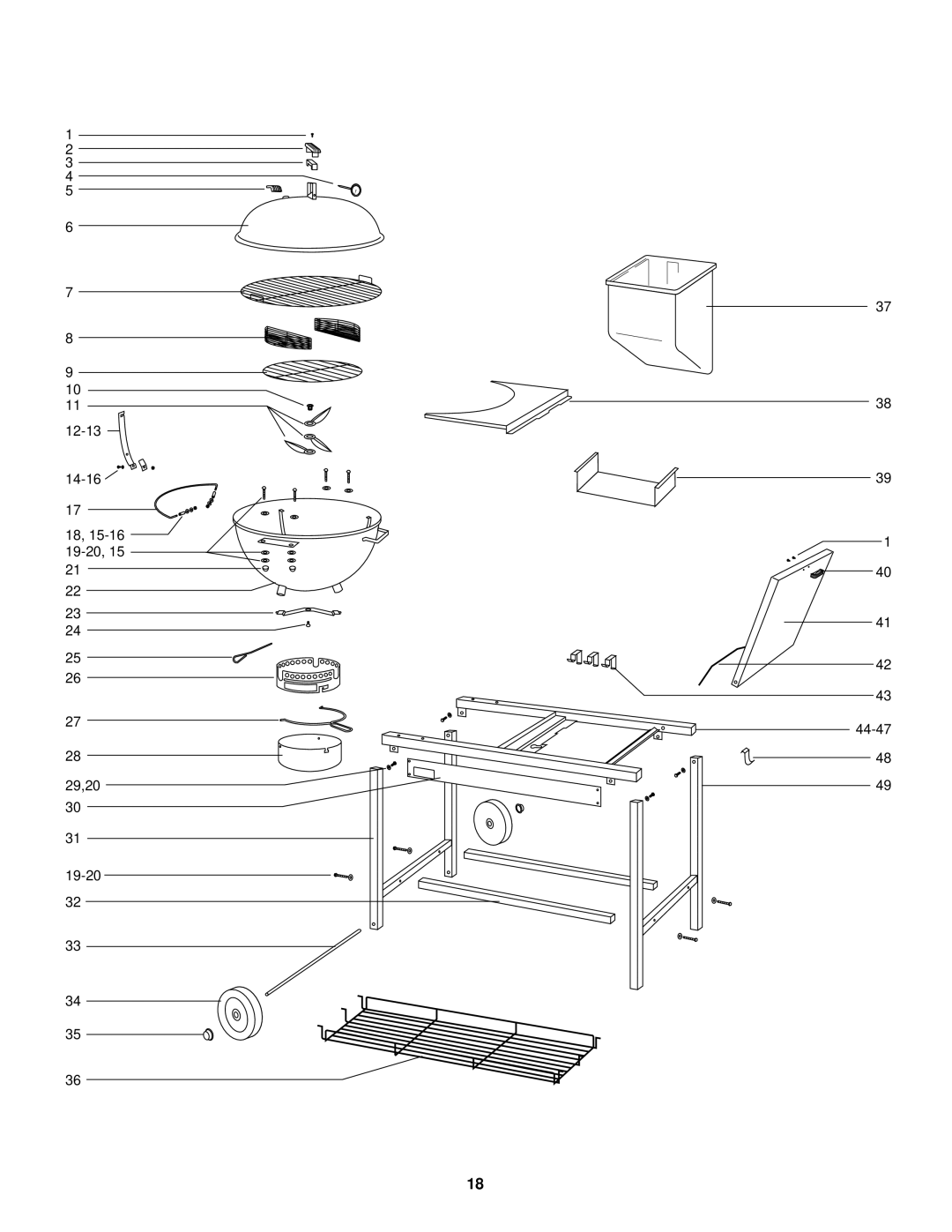 Weber Grill owner manual 12-13 14-16 18, 15-16 19-20, 15 44-47 29,20 