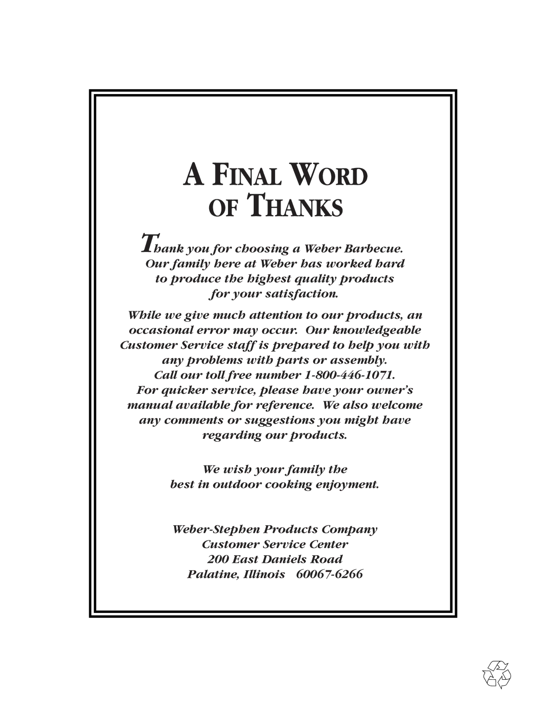 Weber Grill owner manual Final Word Thanks 