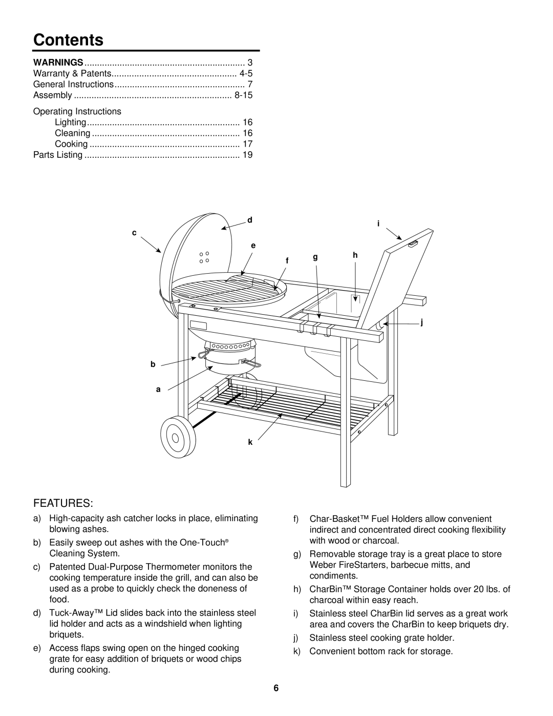 Weber Grill owner manual Contents 