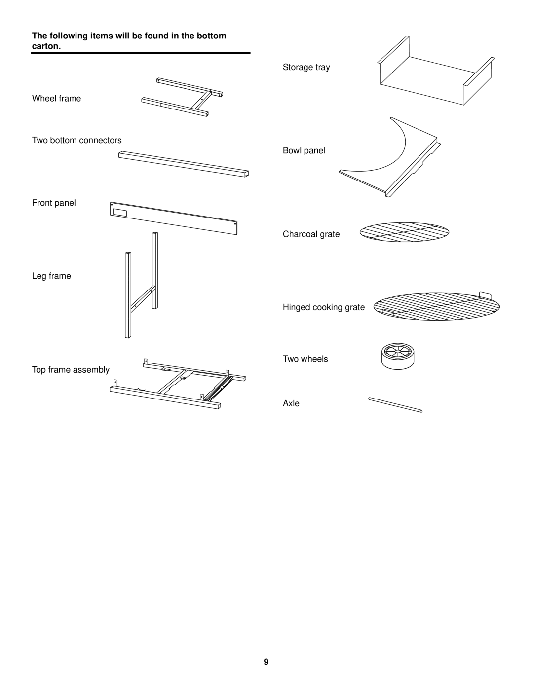 Weber Grill owner manual Following items will be found in the bottom carton 