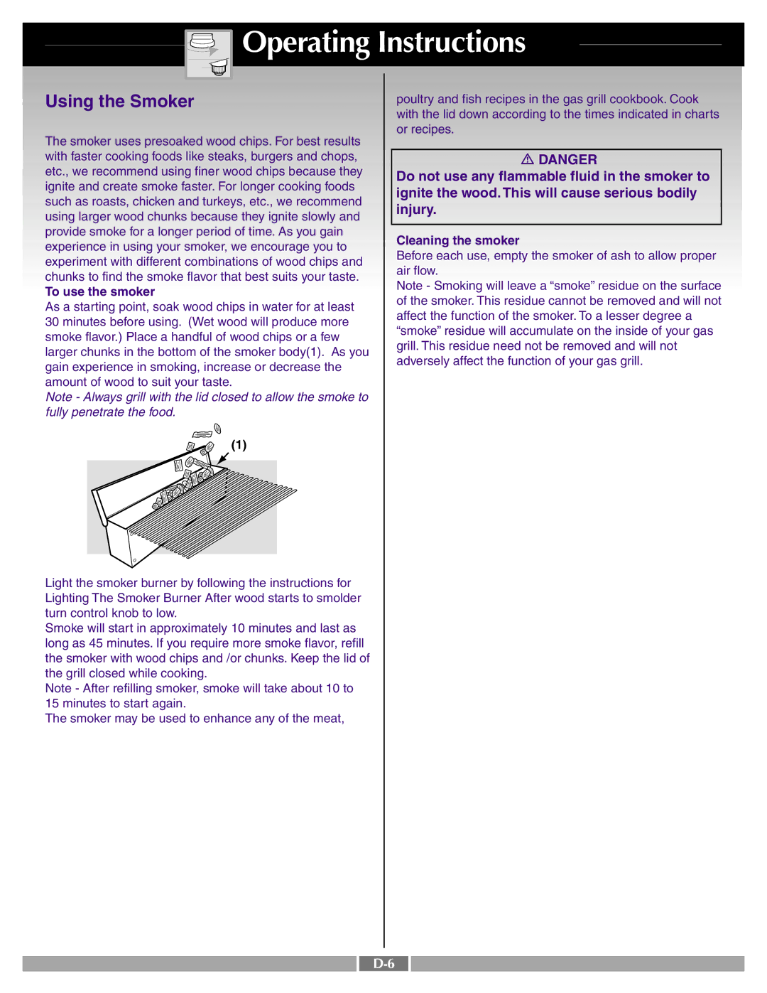 Weber LP GAS GRILL manual Using the Smoker, Cleaning the smoker, To use the smoker 