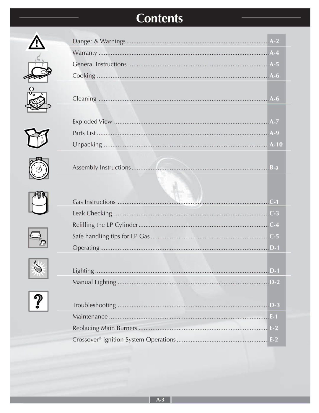 Weber LPG Gas Grill manual Contents 