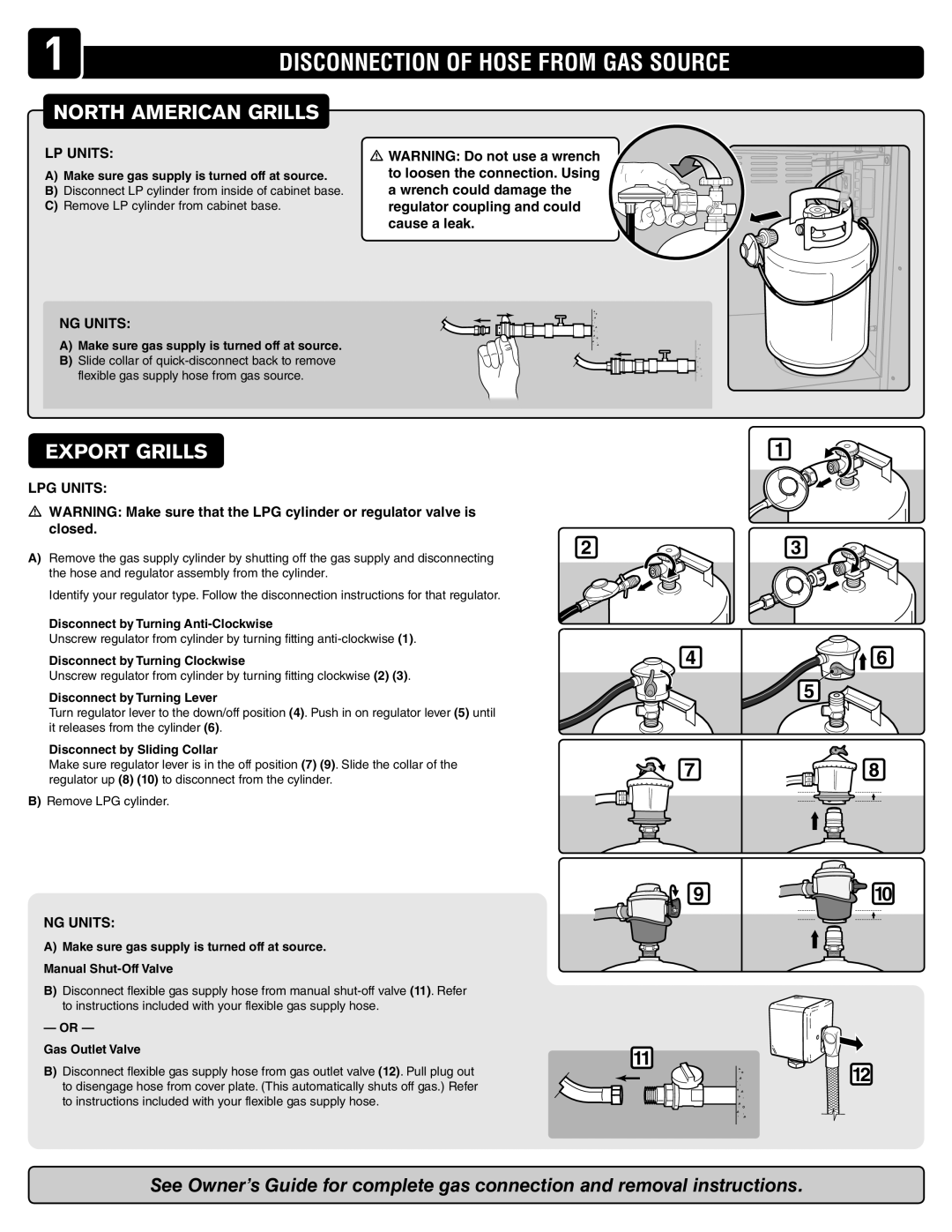 Weber Main Gas Line, 61626 warranty Disconnection of Hose from GAS Source 