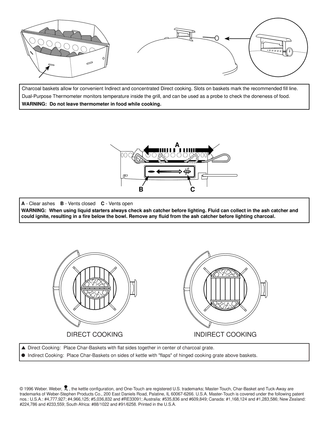 Weber master-touch kettle, 86050 manual Direct Cooking Indirect Cooking 