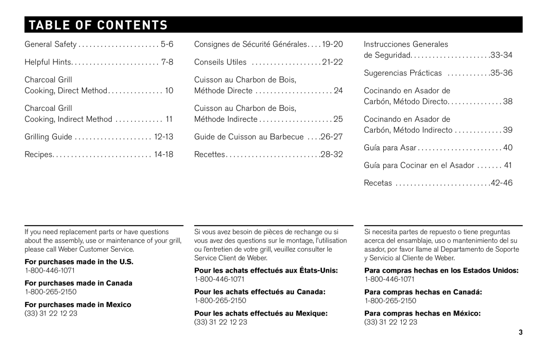 Weber None manual Table of Contents 