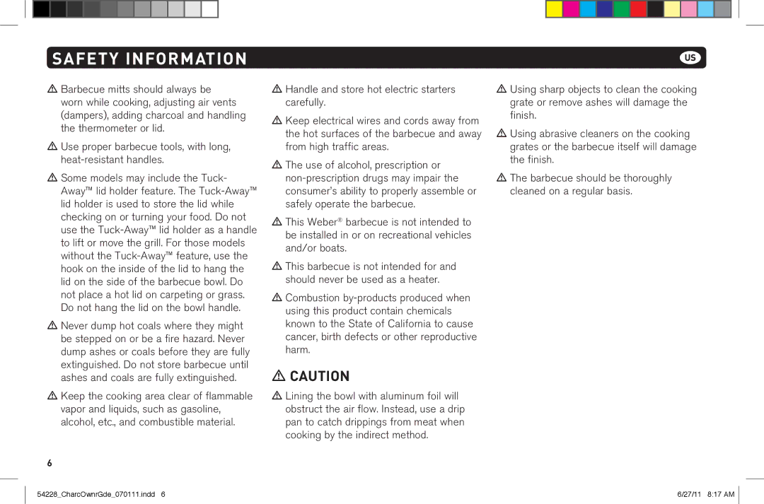 Weber ONE TOUCH GOLD manual Safety Information 