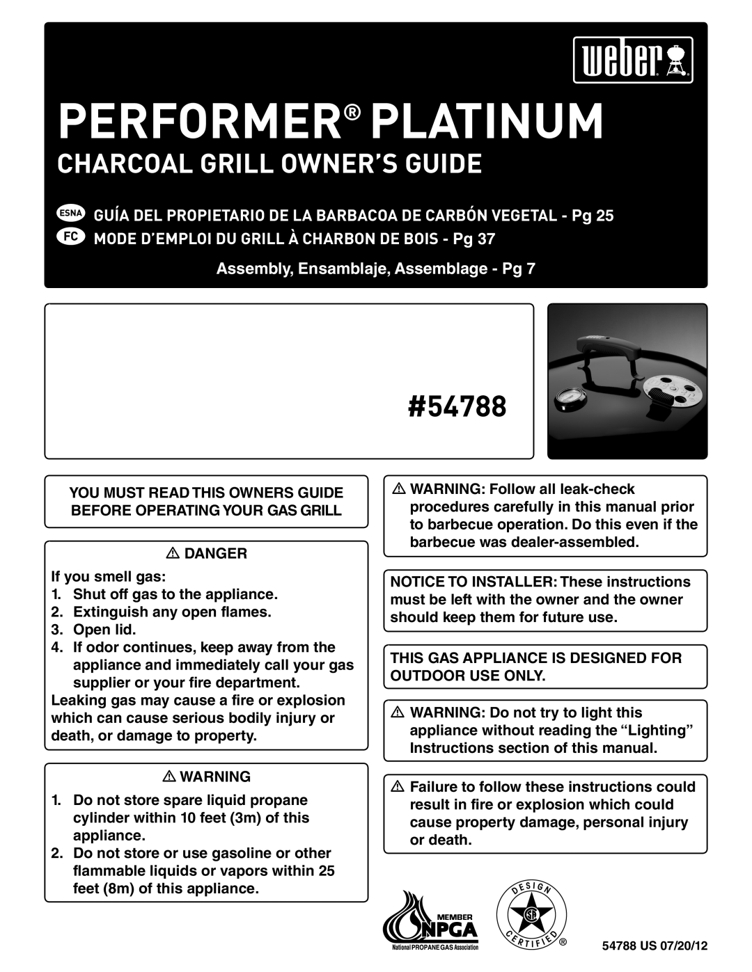 Weber PERFORMER PLATINUM manual PEcRFORMER pPLATINUM 