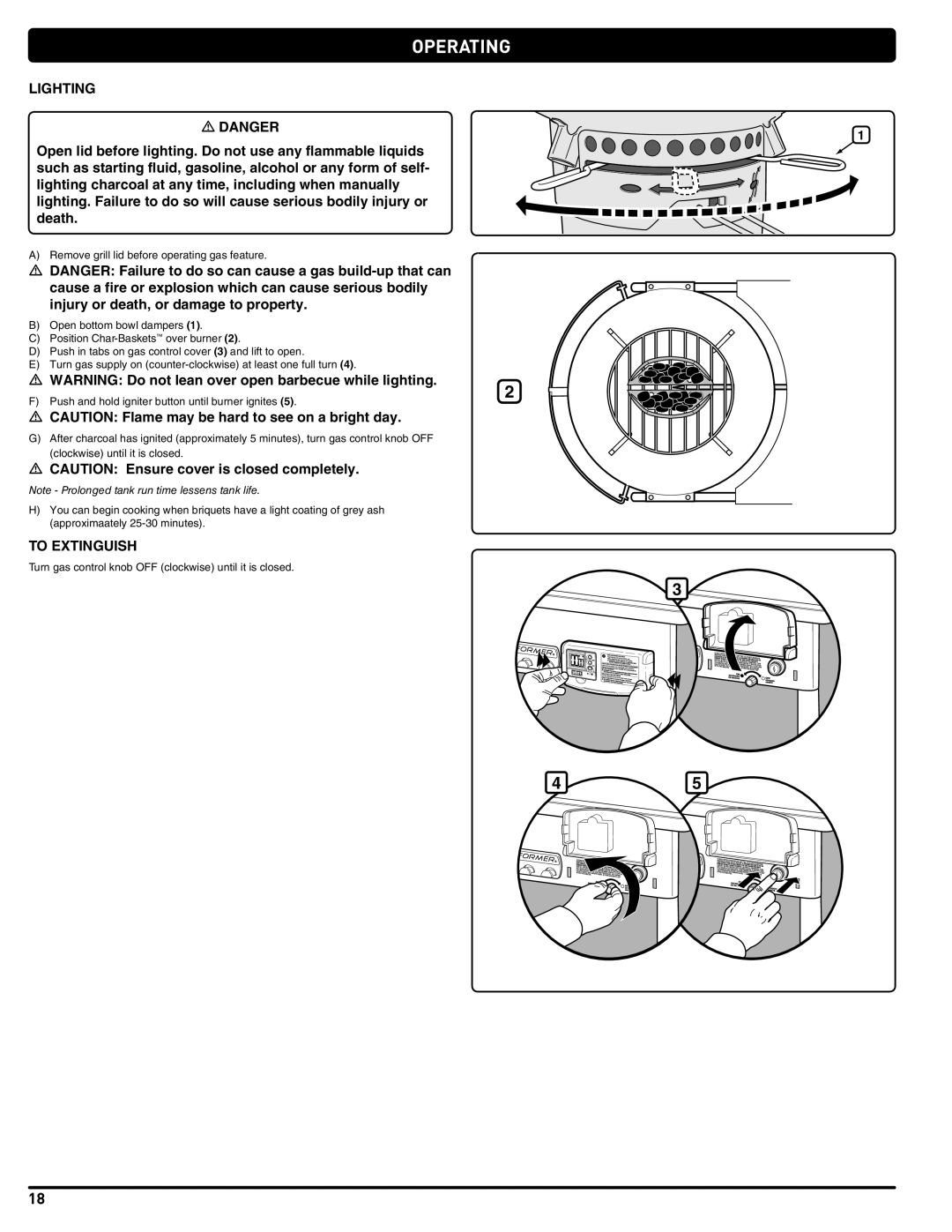 Weber PERFORMER PLATINUM manual Operating, Lighting, To Extinguish 
