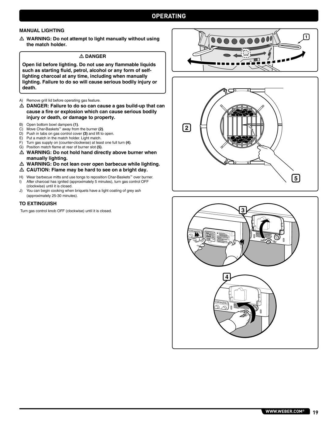 Weber PERFORMER PLATINUM manual Manual Lighting 