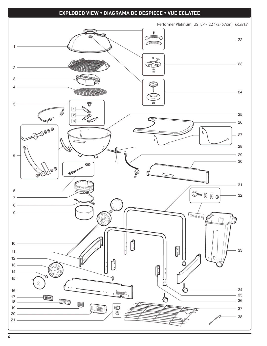 Weber PERFORMER PLATINUM manual Exploded View Diagrama de despiece VUE Eclatee 