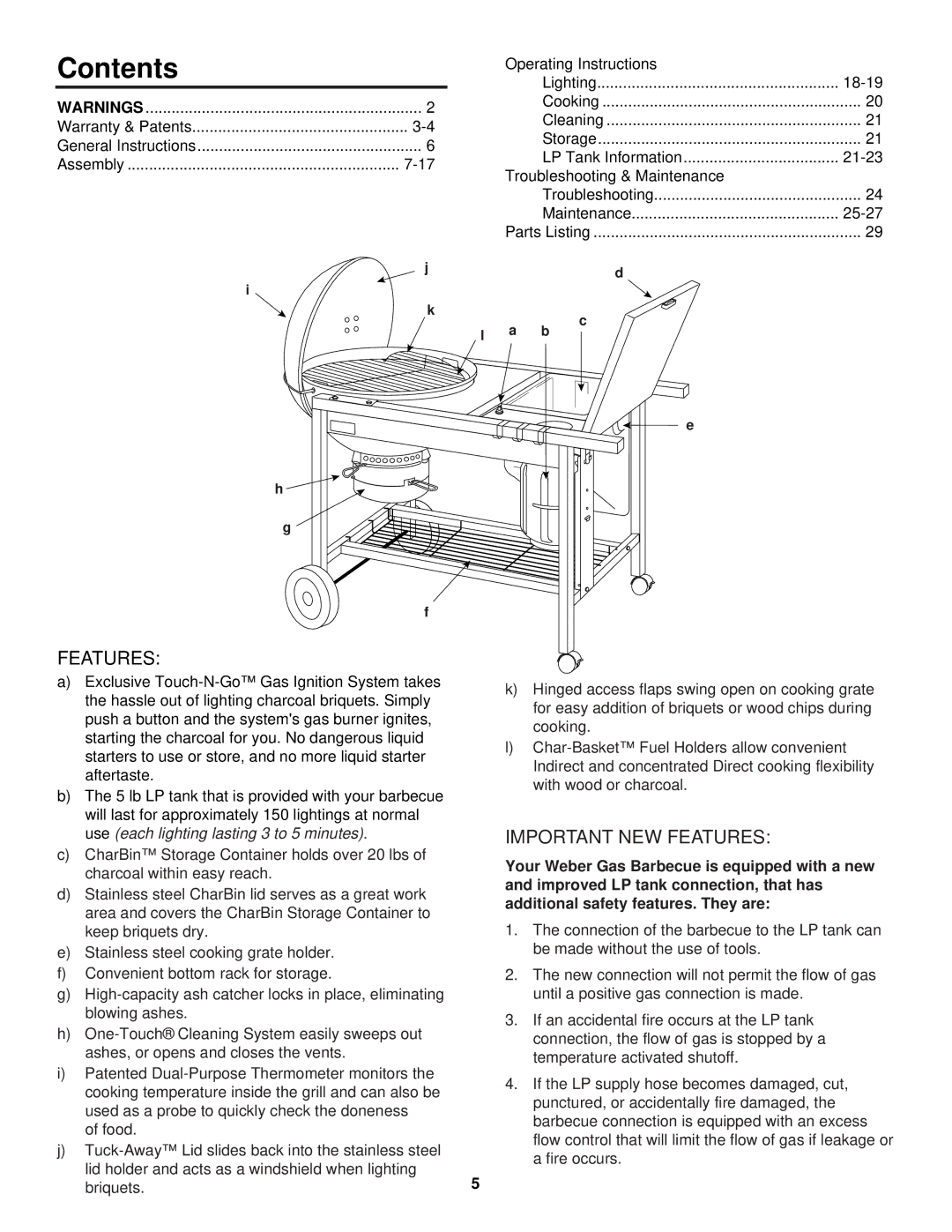 Weber PERFORMER TOUCH-N-GO IGNITION, 3994601 owner manual Contents 