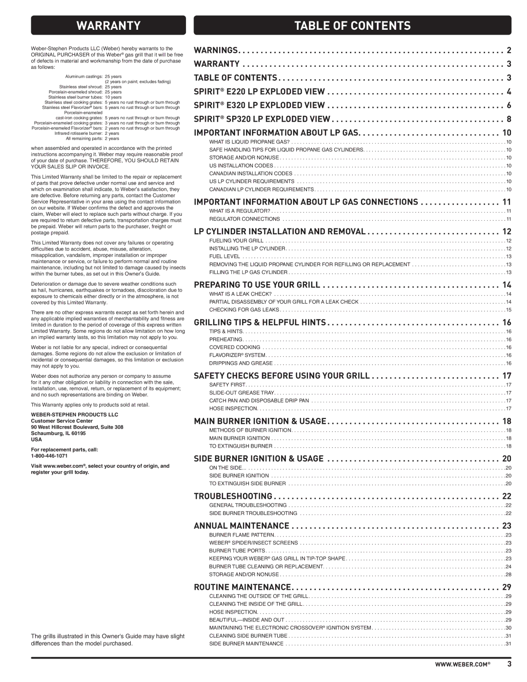 Weber PL - PG. 59 57205 manual Warranty, Table of Contents 