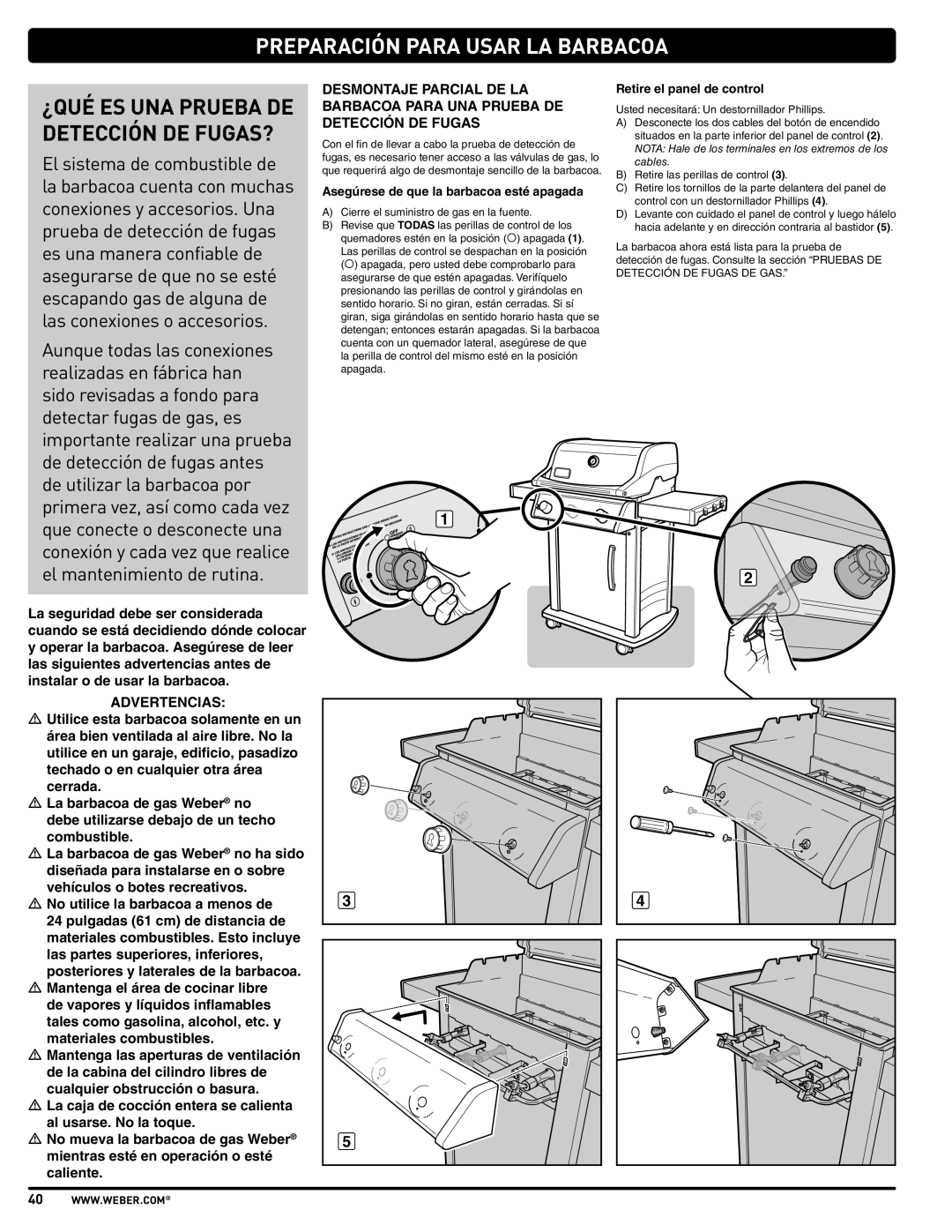 Weber PL - PG. 59 57205 manual Preparación Para Usar LA Barbacoa, Asegúrese de que la barbacoa esté apagada 