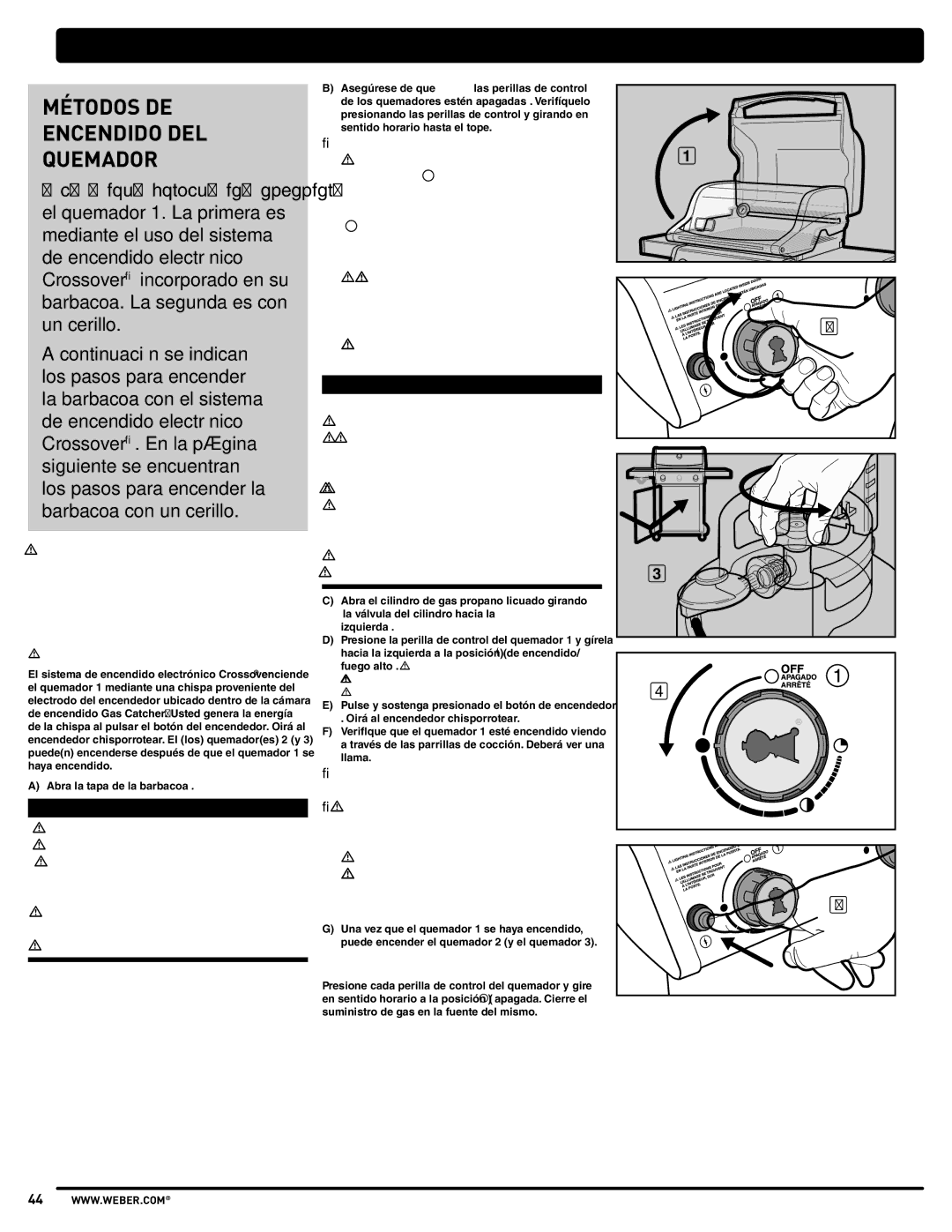 Weber PL - PG. 59 57205 Encendido Y USO DEL Quemador Principal, Métodos DE Encendido DEL Quemador, Para Apagar EL Quemador 