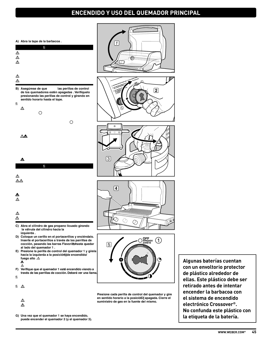 Weber PL - PG. 59 57205 manual De plástico alrededor de, Encendido con un cerillo 