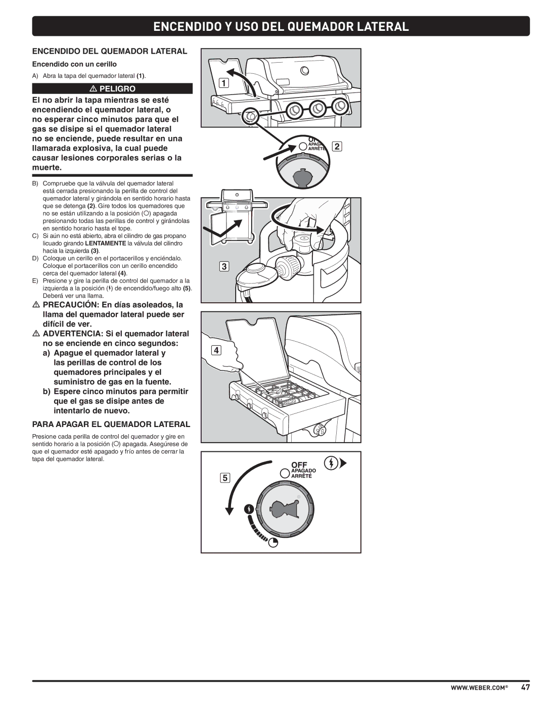 Weber PL - PG. 59 57205 manual Encendido Y USO DEL Quemador Lateral 