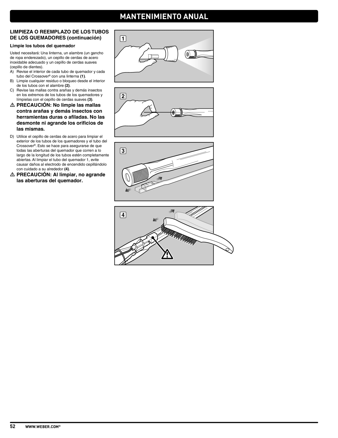 Weber PL - PG. 59 57205 manual Limpie los tubos del quemador 