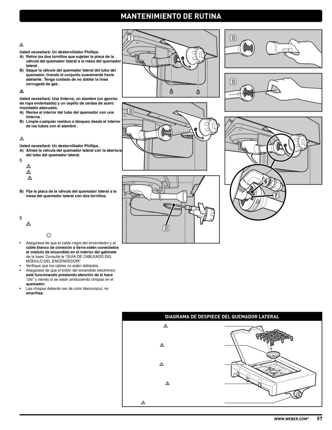 Weber PL - PG. 59 57205 manual Limpieza DEL Tubo DEL Quemador Lateral, Mantenimiento DEL Quemador Lateral 