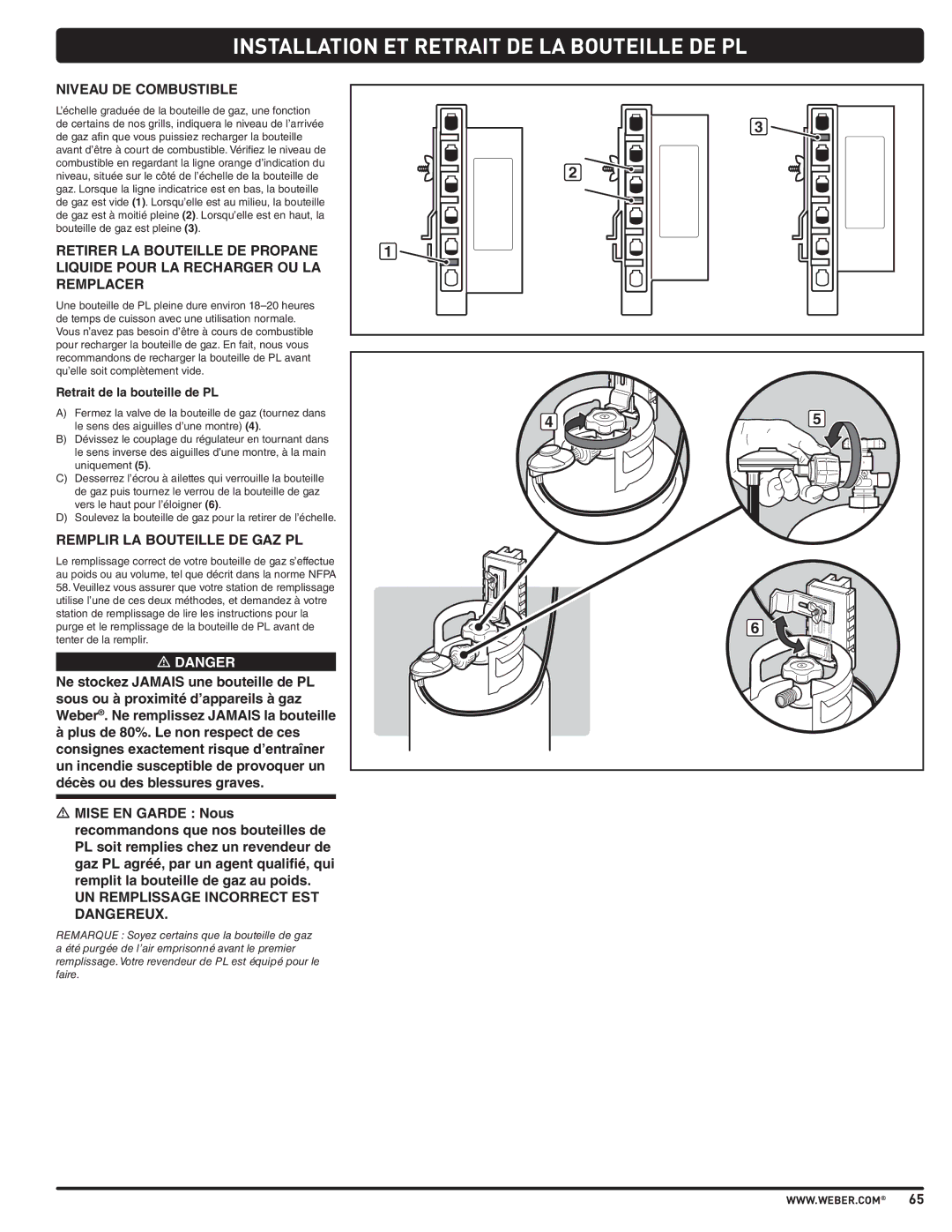 Weber PL - PG. 59 57205 Niveau DE Combustible, Remplir LA Bouteille DE GAZ PL, UN Remplissage Incorrect EST Dangereux 