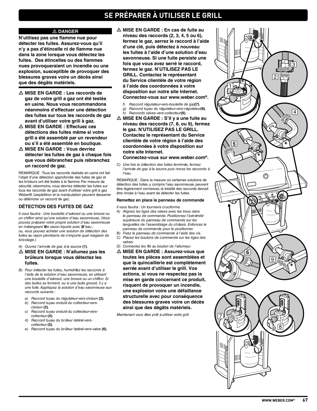 Weber PL - PG. 59 57205 manual Détection DES Fuites DE GAZ, Remettez en place le panneau de commande 