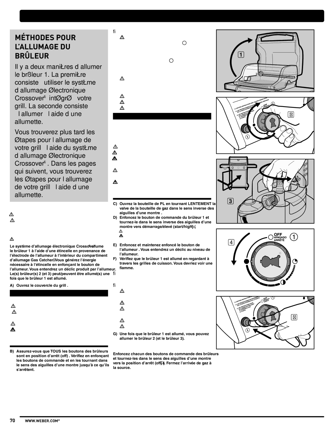 Weber PL - PG. 59 57205 manual Allumage & Utilisation DU Brûleur Principal, Méthodes Pour ’ALLUMAGE DU Brûleur 