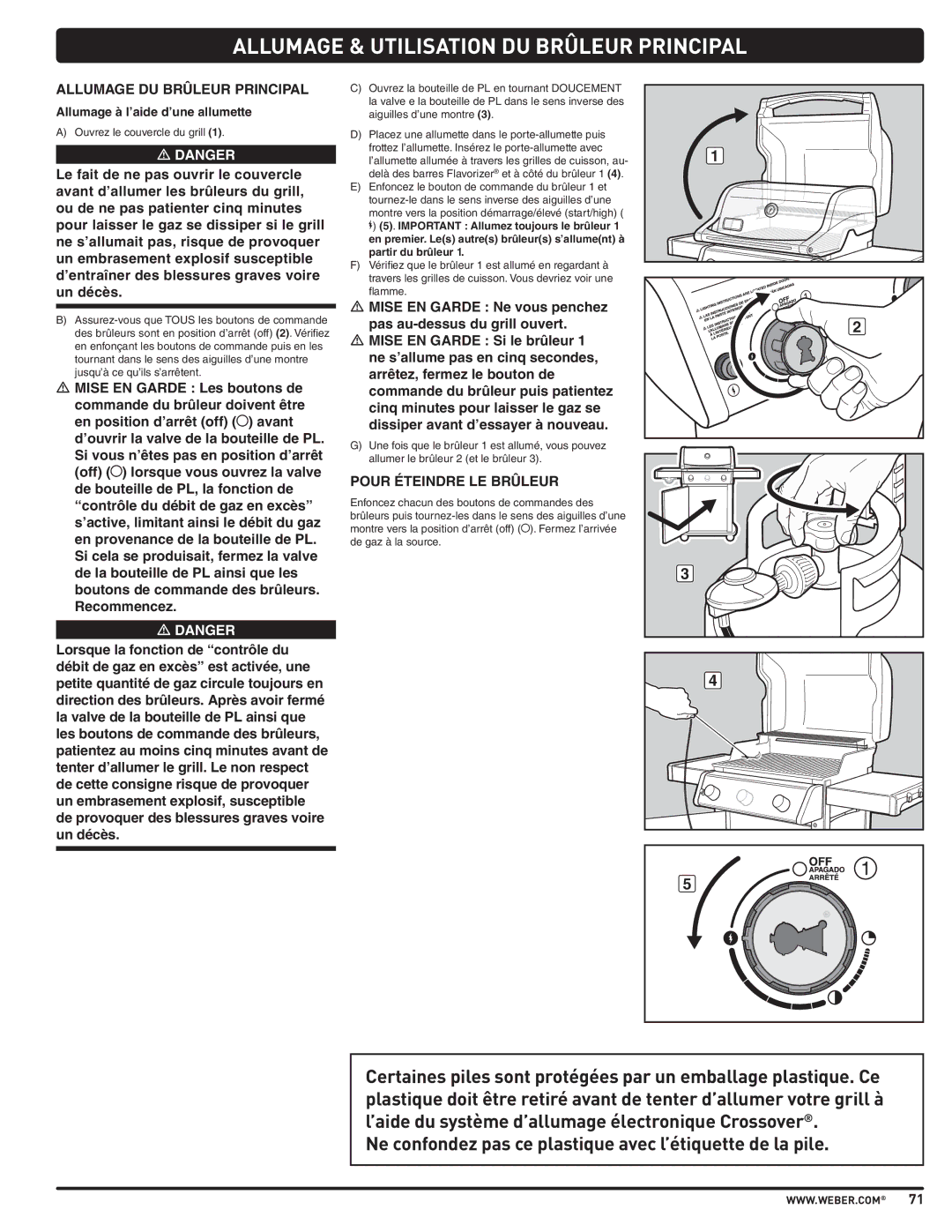 Weber PL - PG. 59 57205 manual Allumage à l’aide d’une allumette 