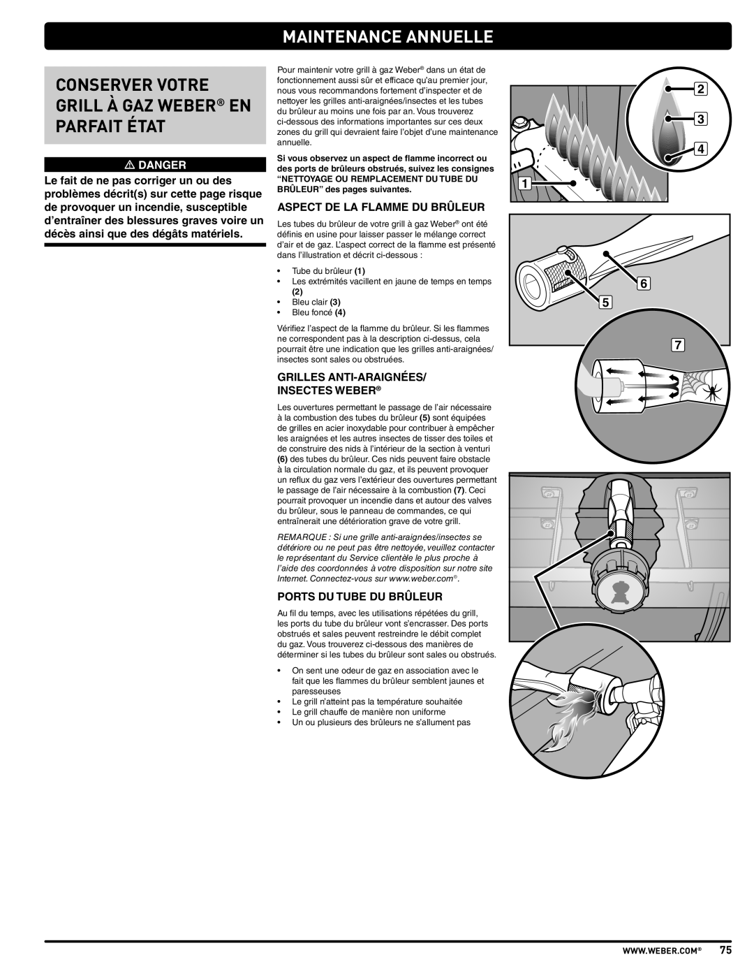 Weber PL - PG. 59 57205 manual Conserver Votre Grill À GAZ Weber EN Parfait État, Aspect DE LA Flamme DU Brûleur 