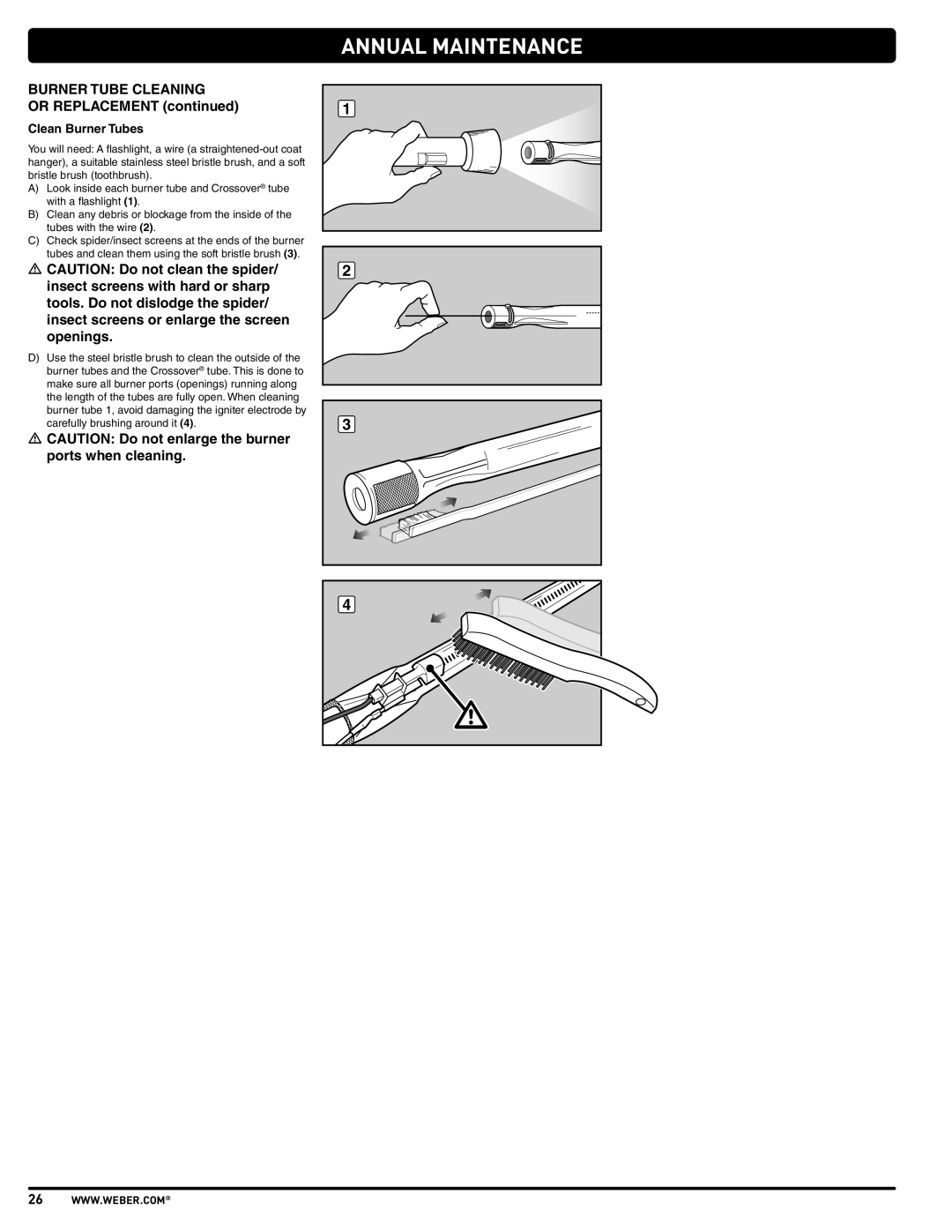 Weber PL - PG. 59 57205 manual Annual Maintenance, Clean Burner Tubes 