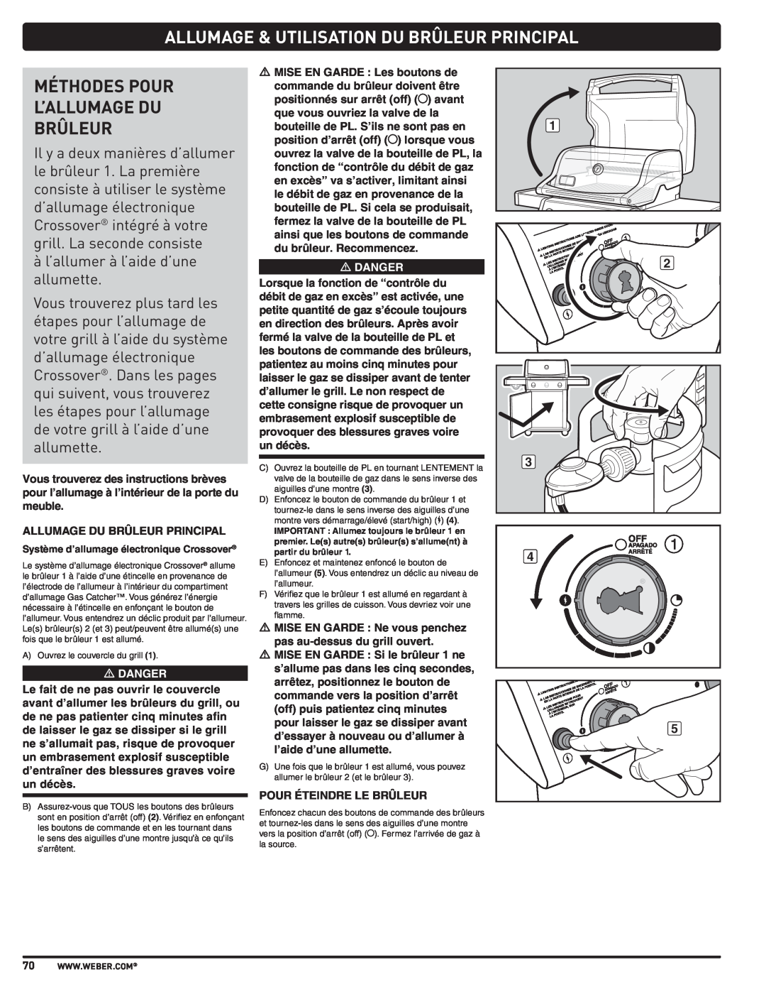 Weber PL - PG. 59 57205 manual Allumage & Utilisation Du Brûleur Principal, Méthodes Pour L’Allumage Du Brûleur 