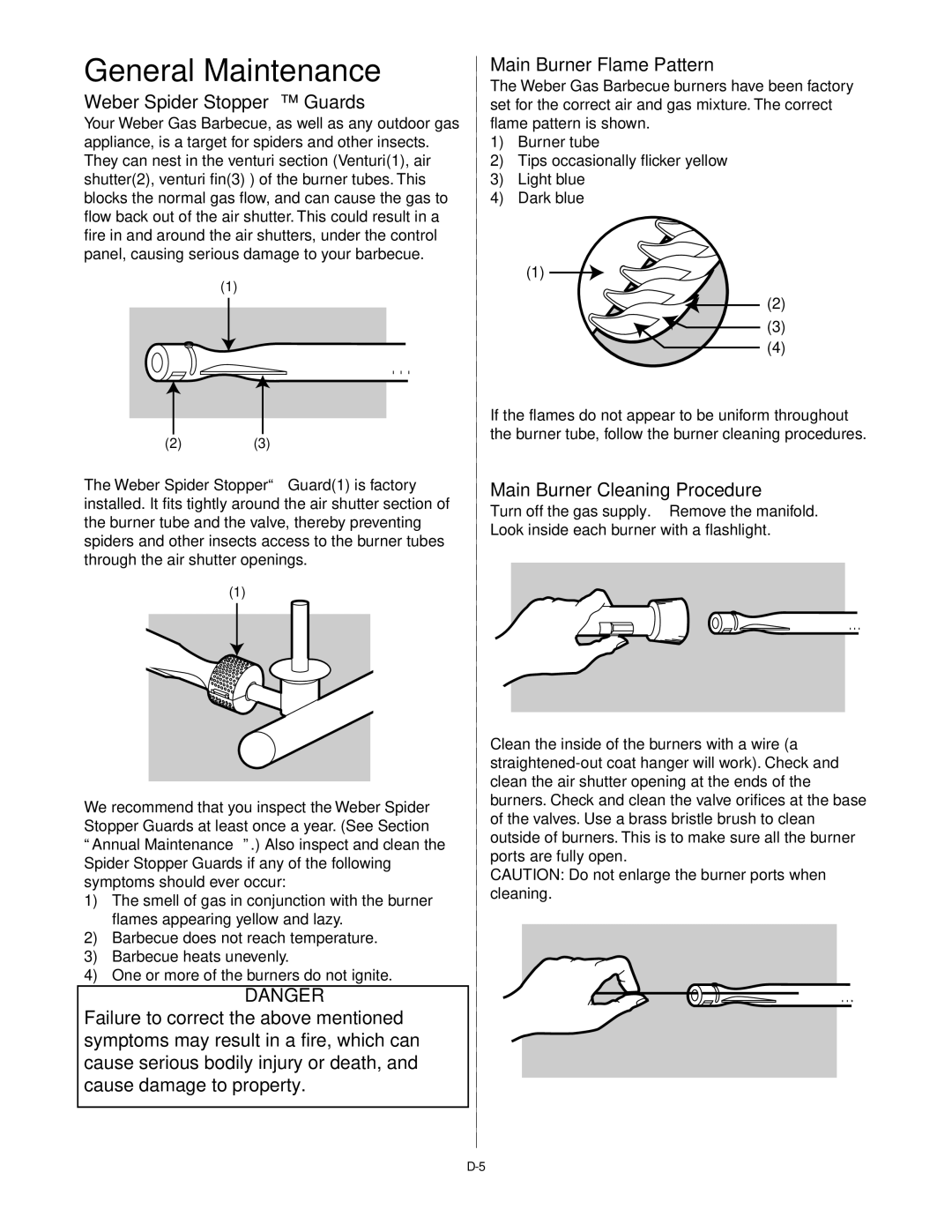 Weber Platinum B manual General Maintenance, Weber Spider Stopper Guards, Main Burner Cleaning Procedure 