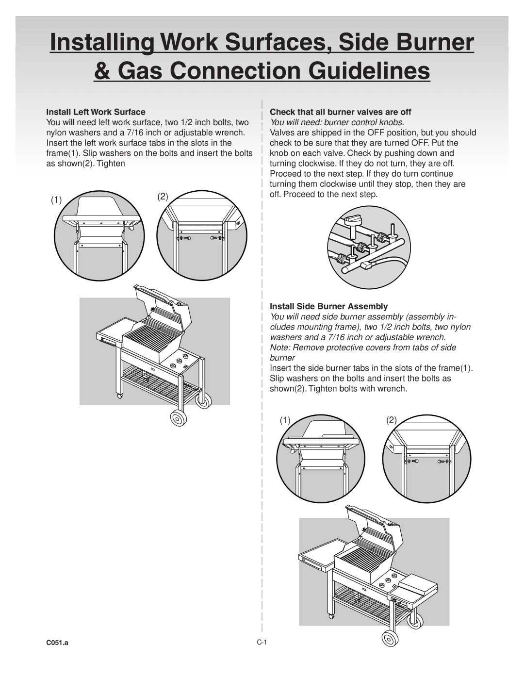 Weber Platinum C manual You will need burner control knobs, Install Side Burner Assembly 