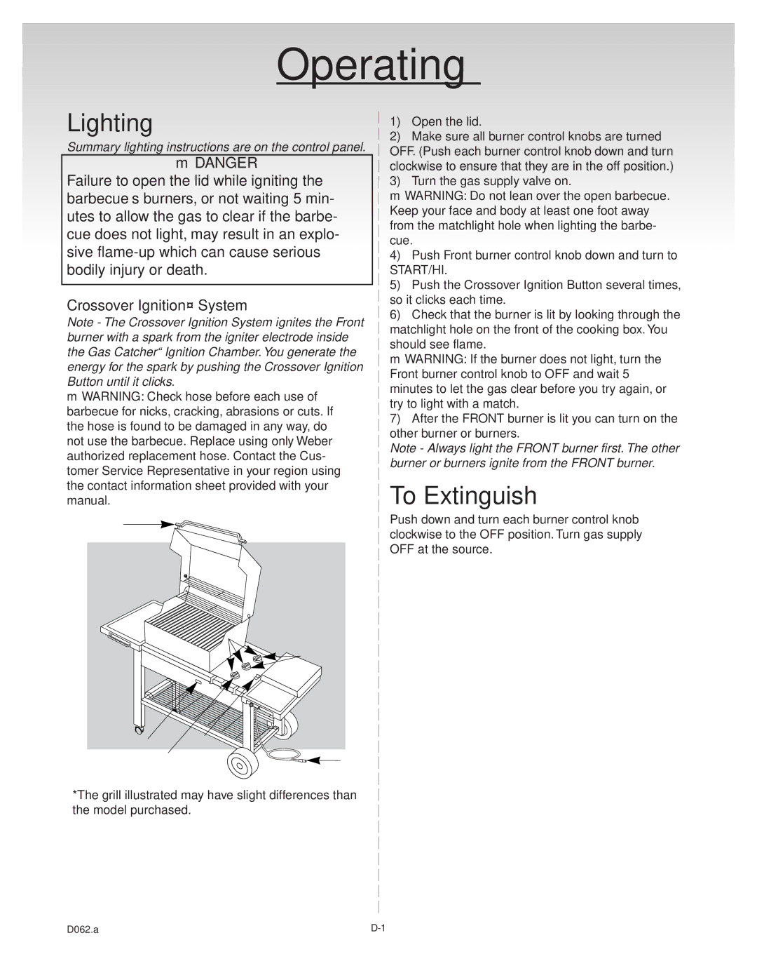 Weber Platinum C manual Lighting, To Extinguish 